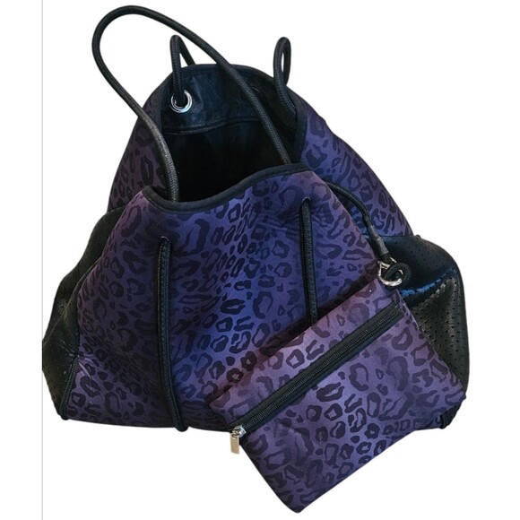 The Marissa Neoprene Purple and Black Tote W/Small Bag - Picture 1 of 12